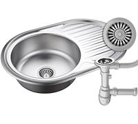 Quadron Tom Single Bowl Stainless Steel Sink Sink with Draining Board Drain Included Suitable for Cabinets from 45 cm Recessed (LEN)