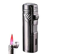 Quadruple Torch Lighter Windproof Gas Lighter Luxury Texture 4 Turbo Flame Jet Cigarette Lighter with Hidden Cigar Cutter, No Gas,Black-Nickel-Brushed