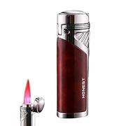 Quadruple Torch Lighter Windproof Gas Lighter Luxury Texture 4 Turbo Flame Jet Cigarette Lighter with Hidden Cigar Cutter, No Gas,Red-Wood-Grain