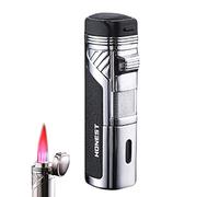 Quadruple Torch Lighter Windproof Gas Lighter Luxury Texture 4 Turbo Flame Jet Cigarette Lighter with Hidden Cigar Cutter, No Gas,Fold-Black