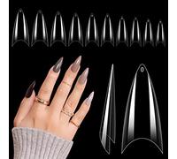 Quaferen Stylet Nail Tips Transparent 500 Pieces Half Cover Soft Gel Tips for Medium Nails Stiletto False Nails Almond Shape Curved Tips for Acrylic Nails