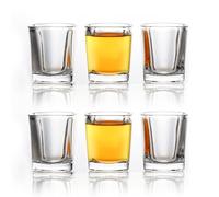 QUAFFER Square Shot Glasses Heavy Base 2oz (Set of 6) - Modern Shot Glass - Classic Whisky Vodka Tequila Sherry Brandy Cordial Mini Snifters Glasses - Perfect for Parties, Bars, Events, Home Bar