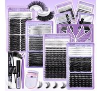 QUAFFLY 1274Pcs Lash Extension Kit 40D+60D+80D+100D+Bottom Lashes+Spike lashes Individual Lash Clusters With Lash Bond&Seal Remover Tweezer Lash Curler for Natural DIY Cluster Eyelash Extensions Kit