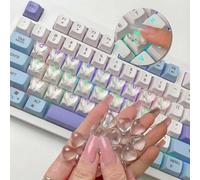Quafochi 60pcs Keyboard Stickers for Long Nails, Clear Raised Glass Heart Shaped Key Covers, No-Residue, Easy to Apply, Reusable, Universal Fit for Laptop, PC, MacBook, Desktop & Calculator