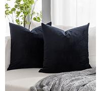 QUAFOO Black Soft Velvet Throw Pillow Covers 14x14 inch Set of 2 for Sofa Couch Bed Living Room Decorative Luxury Solid Square Cushion Covers Case with Zipper
