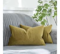 QUAFOO Olive Green Decorative Lumbar Velvet Throw Pillow Covers 16x24 inch Set of 2 with Zipper Luxury Soft Solid Rectangle Cushion Covers Case for Sofa Couch Bed Living Room