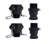 Quafwia 2 pcs Polypropylene Camlock Fittings (1” part B Female Coupler x Male End) Cam and Groove Hose Fittings + 2 pcs PP Cam Lock Fitting (1” part F Male adapter x Male End)