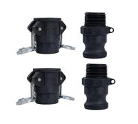 Quafwia 2 pcs Polypropylene Camlock Fittings (1” part D Female Coupler x Female Thread) Cam and Groove Hose Fittings + 2 pcs PP Cam Lock Fitting (1” part F Male adapter x Male Thread)