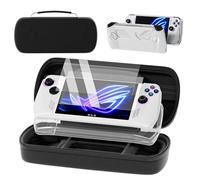 QUAGGY Designed for Case for ASUS ROG Ally 2023, Large Carry Case Bag Perfect for Charger, with Soft Silicone Protective Cover und 2 Pack Screen Protector, Portable and Easy to Carry Black Bag