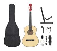 QUAHEAS 12-Piece Classical Guitar Set 4/4 39 Inch Basswood with Tuner, Capo, Bag, Strap, Plectrum, Strings, String Winder, Pick Holder, Guitar Stand for Beginners, School