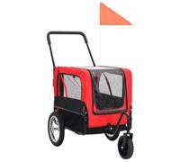 QUAHEAS 2 in 1 Bicycle Trailer for Dogs and Buggies Red Black Oxford Fabric Steel Frame Foldable with Mesh Window and Rain Cover Ideal for Outdoor Walking Transport Travel