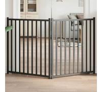 QUAHEAS 2-Piece Dog Gate Made of Solid Fir Wood Black 160 cm Foldable Freestanding No Drilling for Small and Medium Dogs as a Protective Barrier in the Home and Garden