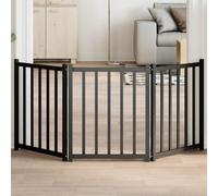 QUAHEAS 3-Piece Dog Gate Made of Solid Fir Wood Black 150 cm Foldable Freestanding with Curved Top for Small and Medium Dogs as Protection and Barrier in the Home and Garden