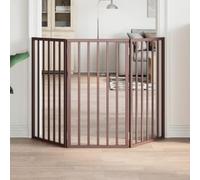 QUAHEAS 3-Piece Dog Gate Poplar Wood Brown 150 cm Foldable Freestanding for Small and Medium Dogs No Drilling Ideal as Barrier Indoor and Outdoor Use
