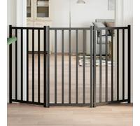QUAHEAS 3-Piece Foldable Dog Gate Made of Solid Fir Wood, Black, 150 cm, Freestanding and Foldable, Ideal as a Barrier for Indoor and Outdoor Use, Protection for Small and Medium Dogs