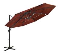 QUAHEAS 4-Tier Garden Parasol, Terracotta 3x3 m, UV Protective Polyester, Powder-Coated Aluminum Pole, Deck Umbrella for Patio, Outdoor Umbrella