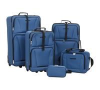 QUAHEAS 5-Piece Travel Suitcase Set Blue Fabric with Telescopic Handle and Lock, 3 Rolling Suitcases in Various Sizes, Travel Bag and Toiletry Bag, Lightweight Soft Luggage for Holidays, Business and