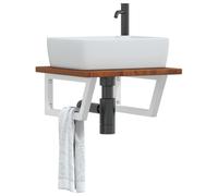 QUAHEAS 50 x 50 cm Solid Oak Dark Brown Oak Vanity Stand Floating Space Saving Bathroom Vanity Unit