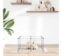 QUAHEAS 8-Panel Pet Cage Black Powder-Coated Steel 35 x 35 cm, Foldable Enclosure for Small Animals such as Rabbits, Guinea Pigs, Hamsters, Versatile as a Run and Retreat