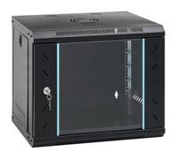 QUAHEAS 9HE Wall Mounted Network Cabinet 19 Inch IP20 Cold Rolled Steel 53 x 40 x 45 cm with Lockable Glass Door and Lock for Home Network Office Home Office Storage and Server