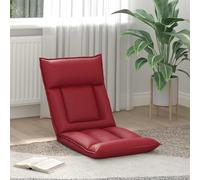 QUAHEAS Adjustable Wine Red Faux Leather Footstool with Multi-Position Backrest, Ergonomic Floor Chair for Reading, Gaming, Meditation, Foldable, Padded, Ideal for Living Room and Room