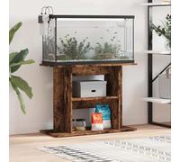 QUAHEAS Aquarium Stand Smoked Oak Wood Material 80 x 35 x 60 cm with Storage and Sturdy Frame for Freshwater and Saltwater Fish Tanks in the Living Room and Office