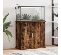 QUAHEAS Aquarium Stand Smoked Oak Wood Material 81 x 36 x 73 cm with Storage Space and Doors, Sturdy Base Cabinet for Aquarium, Shelf and Storage of Accessories in the Living Room or Office