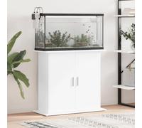 QUAHEAS Aquarium Stand, White, Made of Wood Material, 81 x 36 x 73 cm, with Storage Space and Doors, Sturdy Base Cabinet for Freshwater and Saltwater Fish Tanks, Shelf with Compartments for