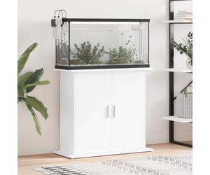 QUAHEAS Aquarium Stand, White, Made of Wood Material, 81 x 36 x 73 cm, with Storage Space and Doors, Sturdy Base Cabinet for Freshwater and Saltwater Fish Tanks, Shelf with Compartments for