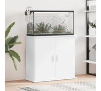 QUAHEAS Aquarium Stand White Wood Material 81 x 36 x 73 cm with Storage Space, 4 Doors, Sturdy Base Cabinet for Freshwater and Saltwater, Shelf for Ornamental Fish, Terrarium and Accessories