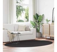QUAHEAS Area Rugs Oval HUARTE Black 160 x 230 cm 100% Polyester Durable Non-Slip Foldable Carpet for Living Room Bedroom Washable Rug Indoor Use