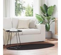 QUAHEAS Area Rugs Oval HUARTE Black 80 x 150 cm 100% Polyester Carpet Washable Rug Foldable Non-Slip Durable Area Rugs for Living Room Bedroom