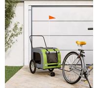 QUAHEAS Bicycle Trailer Dog Green Grey Oxford Fabric and Iron, Foldable with Mesh Window and Ventilation, Transport Trolley with Wheels and Brake, Foldable Pet Roller for Outdoor and Travel