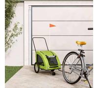 QUAHEAS Bicycle Trailer Dog Green Oxford Fabric Iron Robust 124.5 x 63.5 x 66 cm with Mesh Window, Rain Cover, Foldable for Pet Transport, Outdoor Walk, Transport Trolley with Brake and Bag