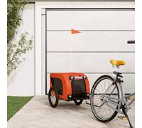 QUAHEAS Bicycle Trailer Dog Orange Black Oxford Fabric and Iron 124 x 65 x 66 cm Foldable with Mesh Window, Rain Cover, Brake, Transport Trolley for Pets, Puppies, Outdoors, Veterinarians