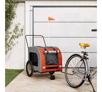 QUAHEAS Bicycle Trailer Dog Orange Grey Oxford Fabric Iron Folding with Mesh Window Rain Cover Brake Transport Trolley for Pet Puppy Senior Outdoor Walking Vet
