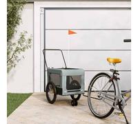 QUAHEAS Bicycle Trailer Dogs Grey and Black with Oxford Fabric and Iron Frame Foldable with Mesh Window Rain Cover Brake Transport Trolley for Puppy Senior Pet Outdoor