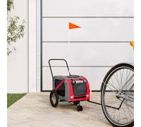 QUAHEAS Bicycle Trailer Dogs Red Black Oxford Fabric and Iron, 122 x 52 x 53 cm, Foldable with Mesh Window, Rain Cover, Brake, Transport Trolley for Pets, Outdoor Walking and Travel
