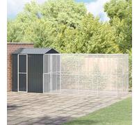 QUAHEAS Bird Cage Anthracite Galvanised Steel 621 x 208 x 247 cm Large Outdoor Seat with Grid and Perch Suitable for Parrot, Budgie, Canary, Cockatiel, Finch