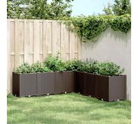 QUAHEAS Brown Polypropylene Plant Pot 160 x 160 x 53 cm, 7-Piece Planter with Drainage, Rattan Look, Ideal for Garden, Balcony, Patio, Versatile as a Flower Pot or Herb Box