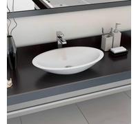 QUAHEAS Cast Mineral Sink White 59.3 x 35.1 x 10.7 cm Countertop Basin for Washbasin Guest Toilet Bathroom Sanitary Wash Bowl with Tap Hole and Drain Fitting Compatible Modern Design for Washroom