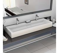 QUAHEAS Cast Mineral Washbasin White 120 x 46 x 11 cm Countertop Sink with 2 Tap Holes Wall Mounted for Bathroom Guest Toilet Sanitary Wash Basin