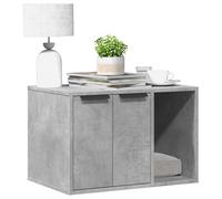 QUAHEAS Cat Litter Tray Concrete Grey Wood Material 60 x 40 x 40 cm with Hidden Cat House, Multifunctional Cat Furniture for Living Room, Balcony or Corner, Stable and Easy to Clean with Two Entrances