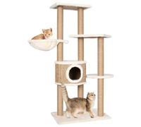 QUAHEAS Cat Scratching Post, 126 cm, Seagrass with Sisal Scratching Posts, Plush Lying Surfaces, Cat Cave, Hammock and Play Tower for Indoor Home, Living Room, Balcony, Stable and Nature-Friendly