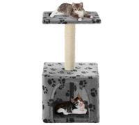 QUAHEAS Cat Scratching Post Sisal 55 cm Grey with Paw Print, Sturdy Play Tower with Plush Platform and Cave, Indoor Furniture for Climbing, Claw Care and Relaxation in the Home