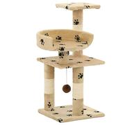 QUAHEAS Cat Scratching Post Sisal Pillars Paw Print 65cm Height Plush Surface Stable Base Play Ball Viewing Platforms Resting Areas Indoor Furniture for Living Room Balcony