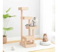 QUAHEAS Cat Scratching Post Solid Pine 45.5 x 49 x 103 cm with Sisal Climbing Tower and Lying Surfaces, Sturdy Cat Furniture for Living Room, Balcony, Indoor, Natural Wood Look, Easy to Clean and