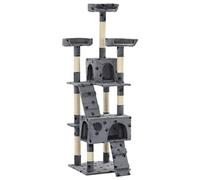 QUAHEAS Cat Scratching Post with Sisal Pillars and Soft Plush 170cm High Paw Print Two Houses Ramps Platforms Ideal for Climbing