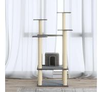 QUAHEAS Cat Scratching Post with Sisal Scratching Posts and Plush, 110 cm High, Light Grey, with House, Platform and Scratching Barrel, Sturdy Wood Material Furniture for Climbing