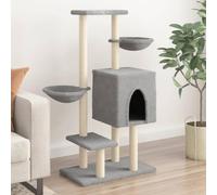 QUAHEAS Cat Scratching Post with Sisal Scratching Posts and Plush, 117 cm High, Multi-Level Cat Furniture with Cave, Lying Surfaces and Hammock for Climbing, Claw Care and Relaxation in the Home
